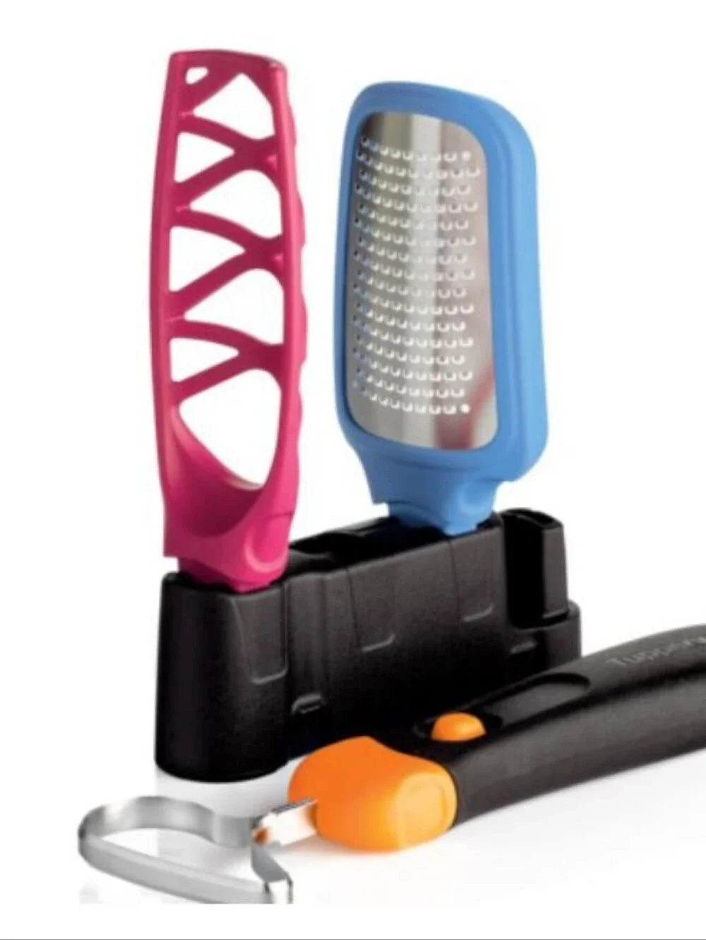 Tupperware 4-Piece Kitchen Tool Set with Black Base and Colorful Handles